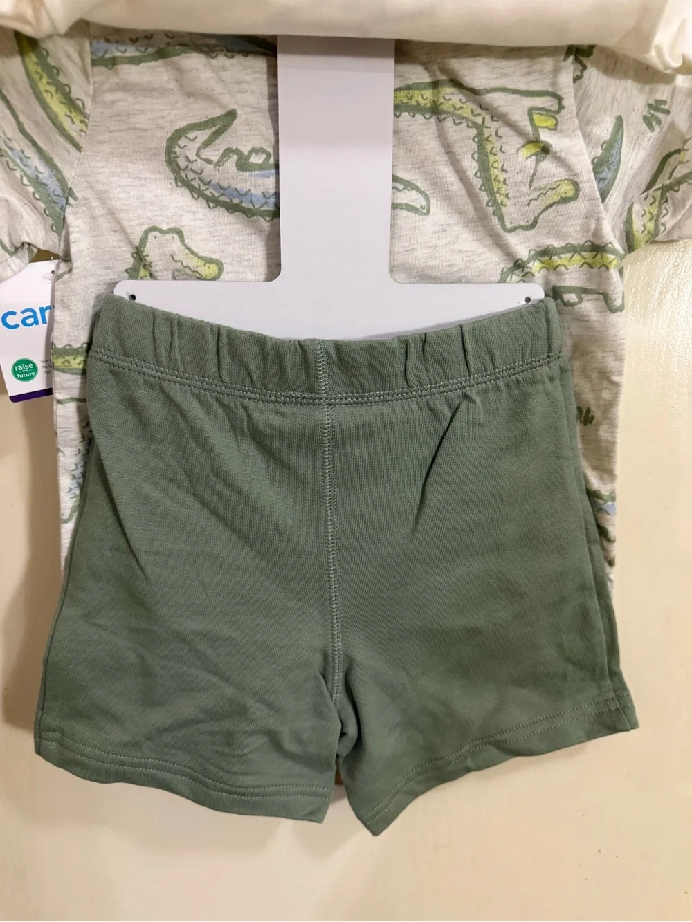 Carter's 3 piece set Light Gray Crocodile Print Henley Tee - Green Accents (180)